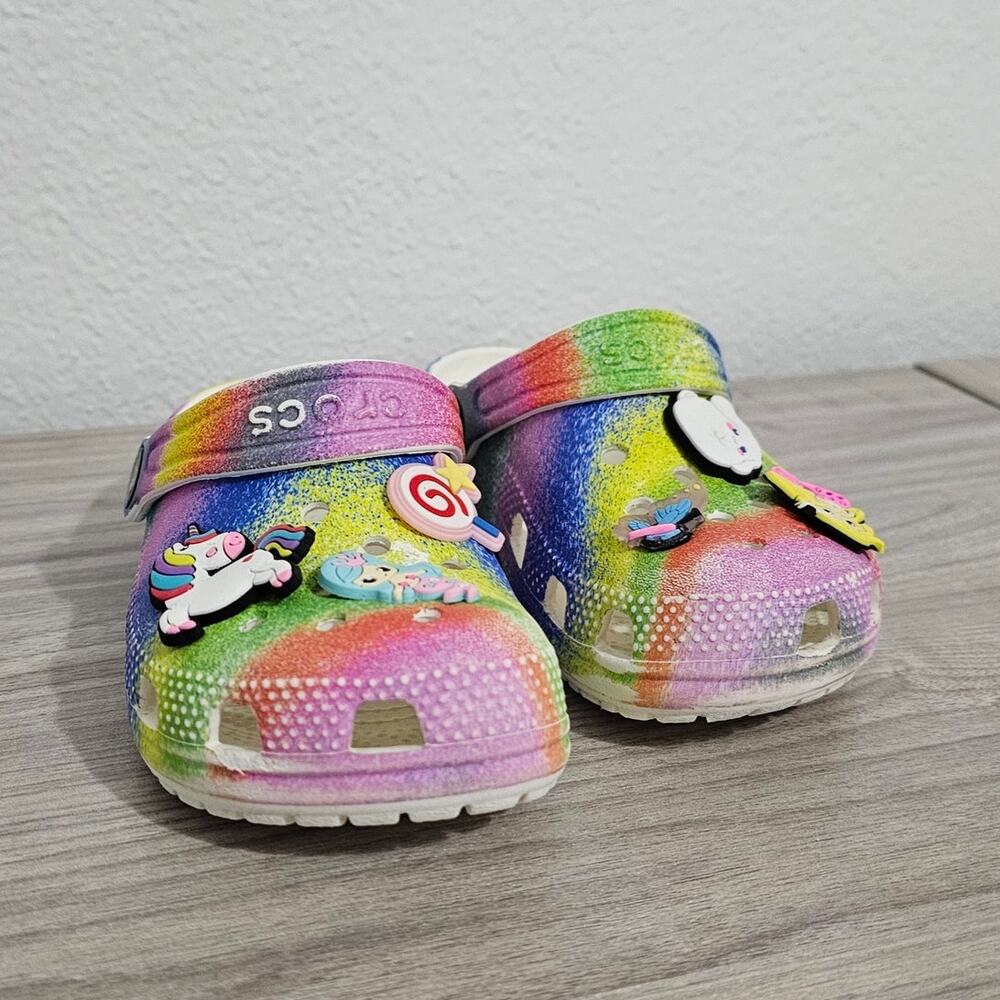 Crocs Spray Tie Dye Clog Little Kids C10 Rainbow Easy Slip On Summer